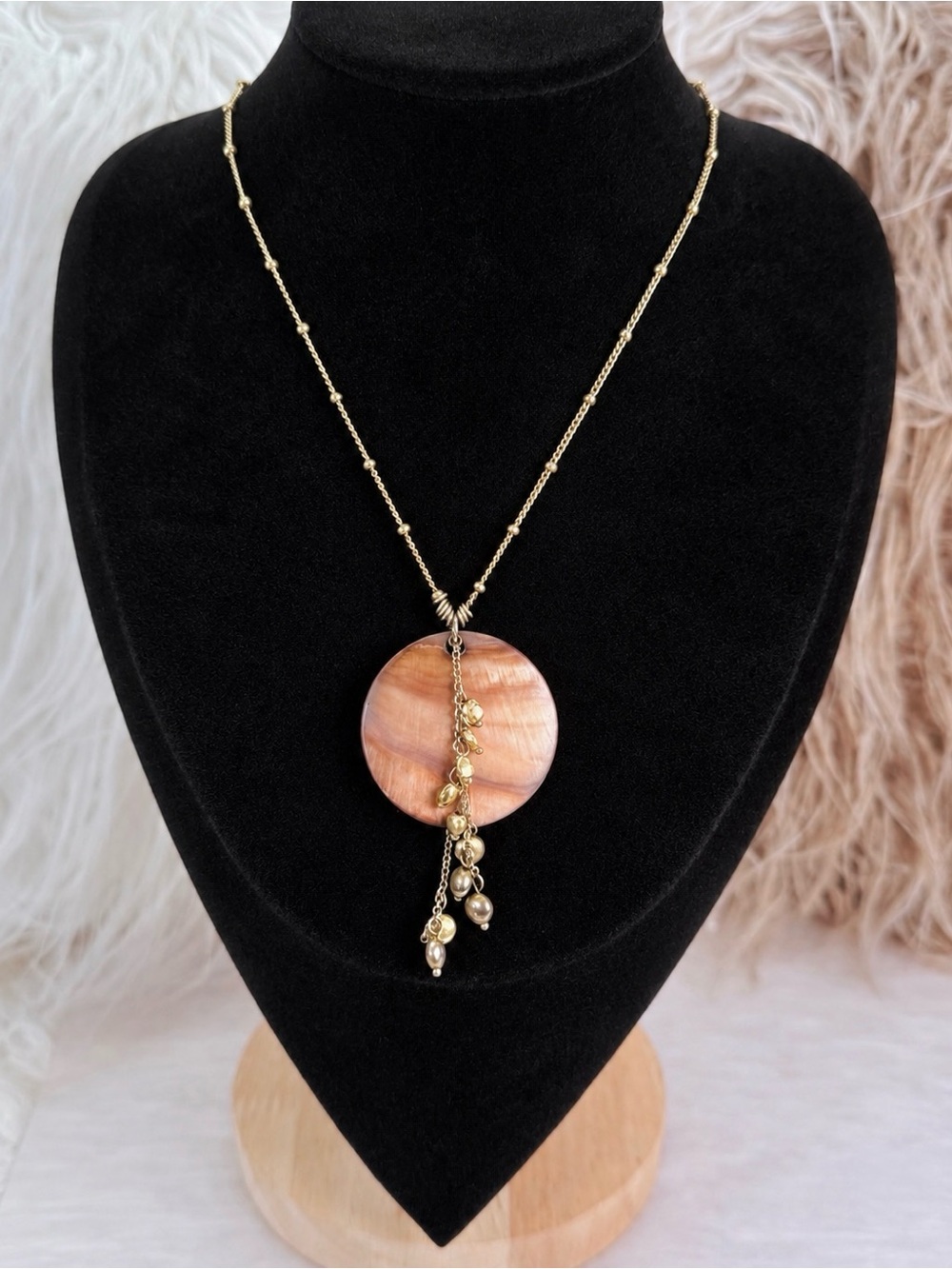 Vintage Aged Goldtone and Brown Pendant Necklace